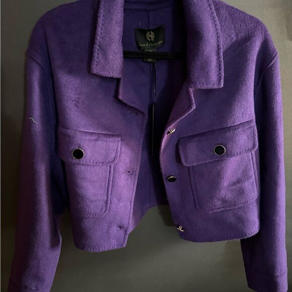 House of Harlow 1960 Cropped Purple Peacoat Button Down Jacket NWT Size L - Picture 3 of 6
